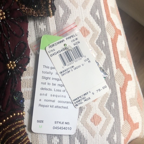 PAPELL boutique Size M wine colored top with heavy gold and black‎ beading NWT - Picture 6 of 9